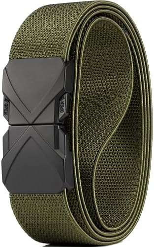 1 3/8" Stretch Nylon Belt - Army Green, dark x buckle, waist 28"-34"