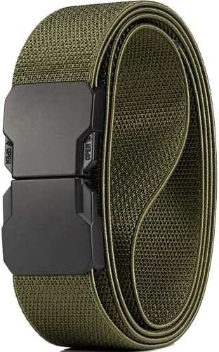 1 3/8" Stretch Nylon Belt - Army Green, flat buckle, waist 35"-38"