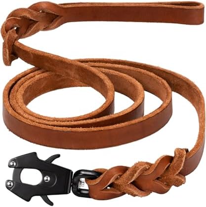 Genuine Leather Dog Leash - Brown, 5/8" x 5 ft